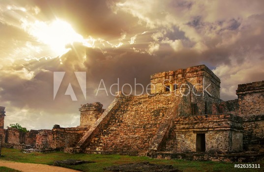Picture of Castillo fortress at sunrise in the ancient Mayan city of Tulum